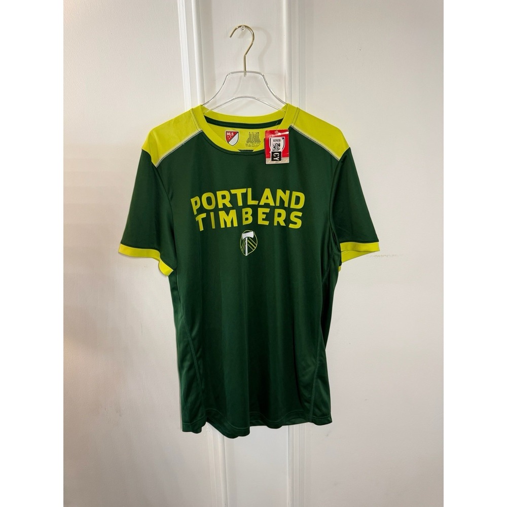 Portland Timbers MLS Mens Large Performance Shirt Green Yellow Soccer NWT